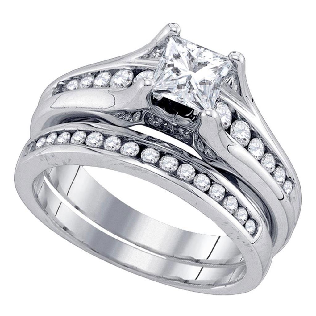 14k White Gold Princess Diamond Bridal Wedding Ring Set 1-1/4 Cttw