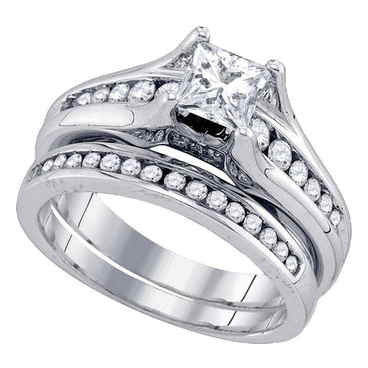 14k White Gold Princess Diamond Bridal Wedding Ring Set 1-1/4 Cttw