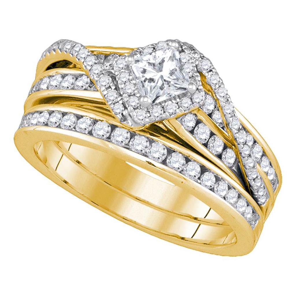14k Yellow Gold Princess Diamond Bridal Wedding Ring Set 1-1/4 Cttw (Certified)