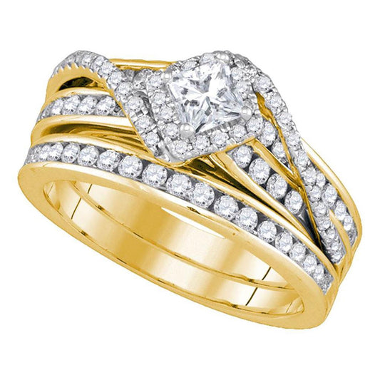 14k Yellow Gold Princess Diamond Bridal Wedding Ring Set 1-1/4 Cttw (Certified)