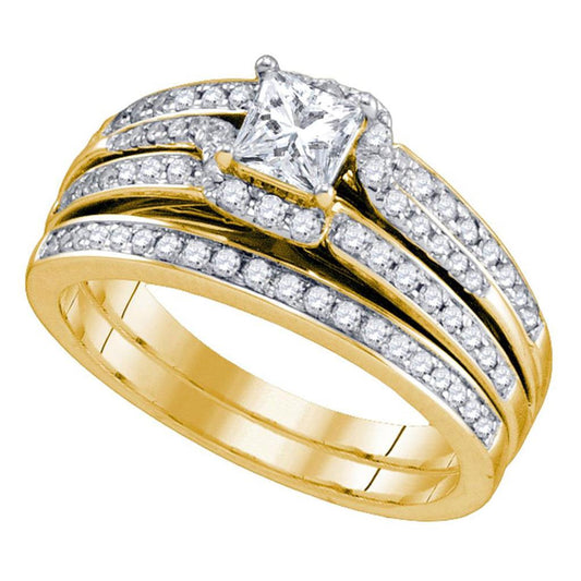 14k Yellow Gold Princess Diamond Bridal Wedding Ring Set 1 Cttw