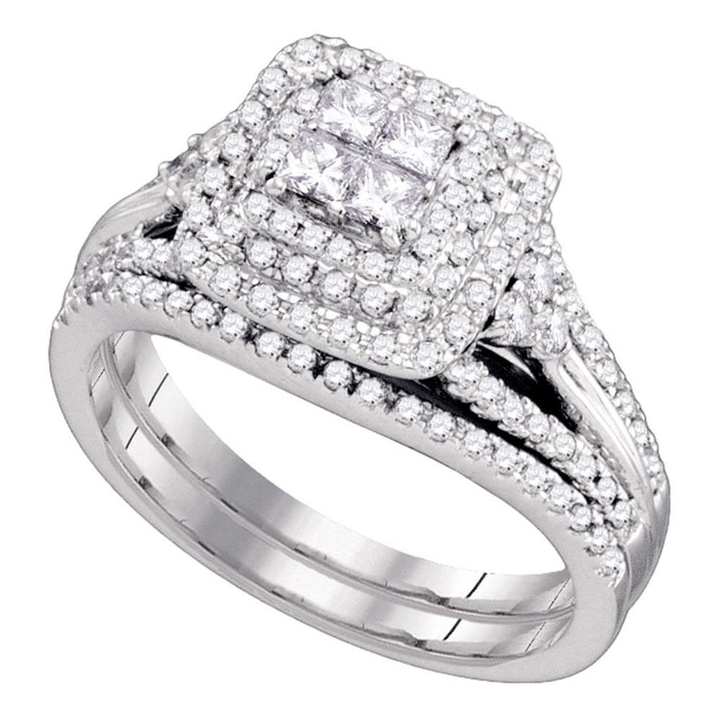 14k White Gold Princess Diamond Invisible-set Wedding Bridal Ring Set 1.04 Cttw
