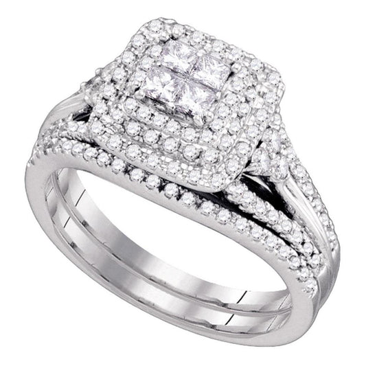 14k White Gold Princess Diamond Invisible-set Wedding Bridal Ring Set 1.04 Cttw