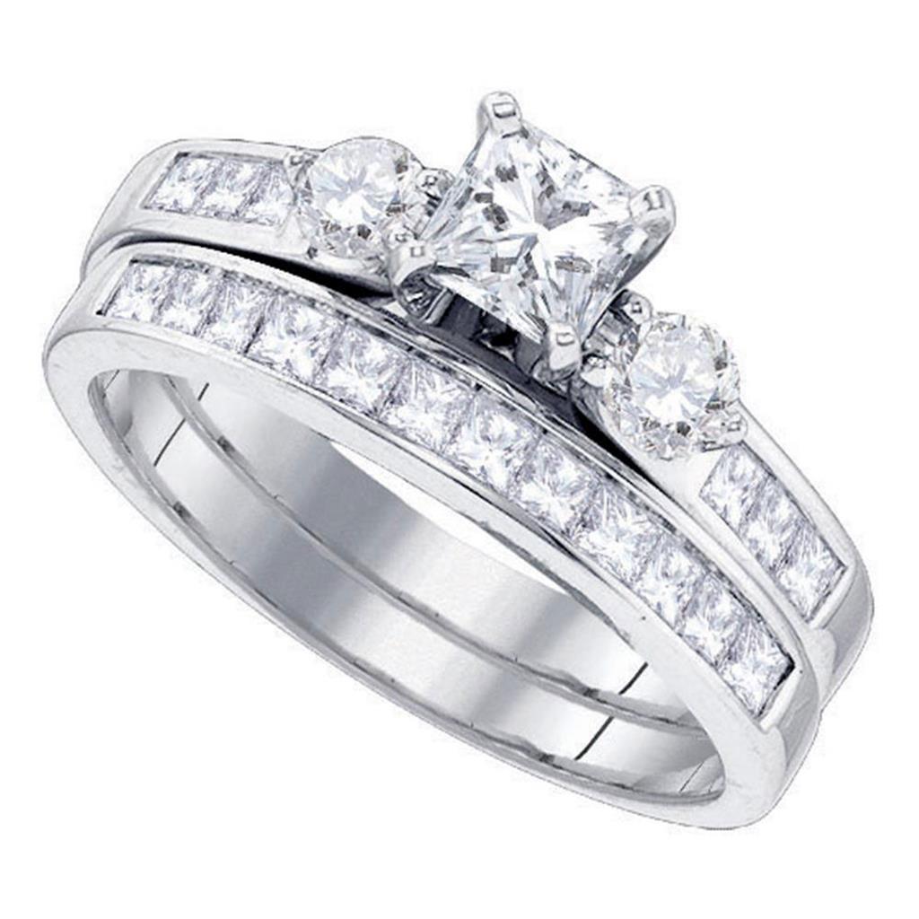 14k White Gold Princess Diamond Bridal Wedding Ring Set 1-1/4 Cttw