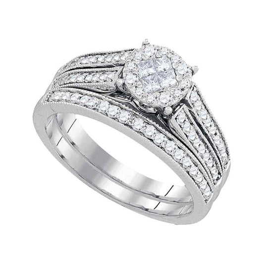 14k White Gold Princess Diamond Bridal Wedding Ring Set 5/8 Cttw