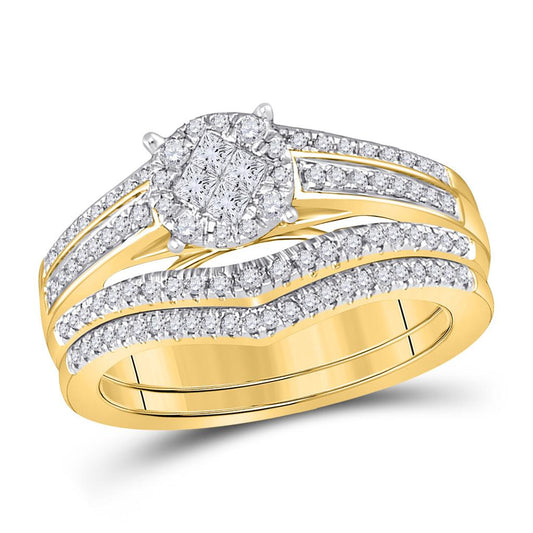 14k Yellow Gold Princess Diamond Bridal Wedding Ring Set 5/8 Cttw