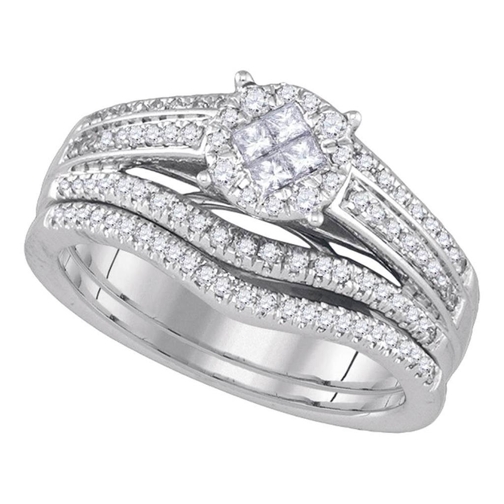 14k White Gold Princess Round Diamond Bridal Wedding Ring Set 5/8 Cttw