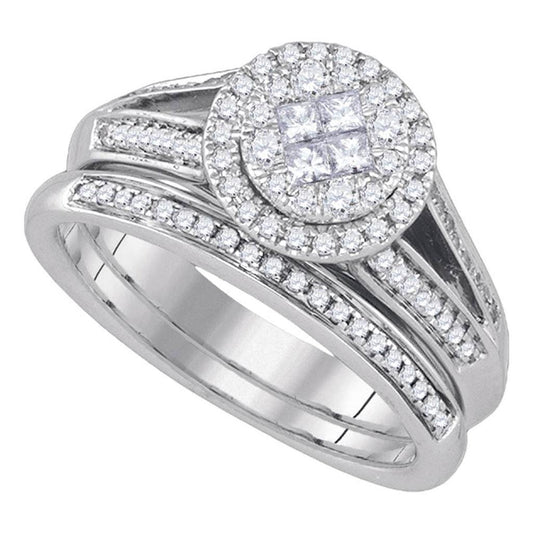 14k White Gold Princess Round Diamond Bridal Wedding Ring Set 5/8 Cttw