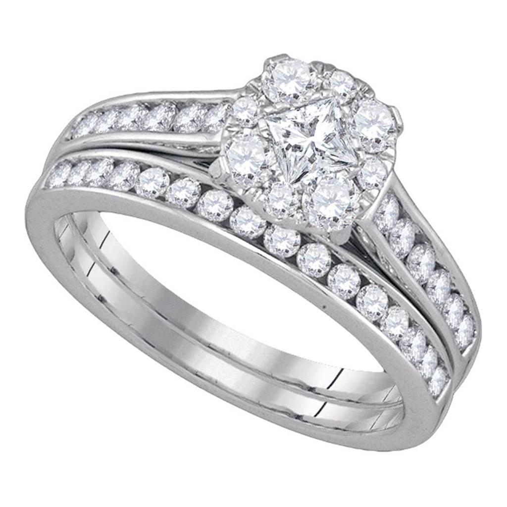 14k White Gold Princess Round Diamond Bridal Wedding Ring Set 1 Cttw