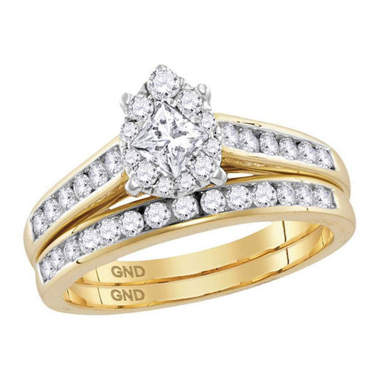 14k Yellow Gold Princess Diamond Bridal Wedding Ring Set 1 Cttw