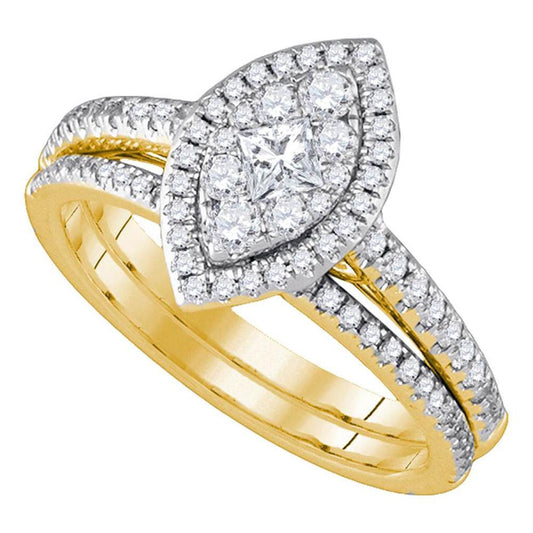 14k Yellow Gold Princess Diamond Bridal Wedding Ring Set 3/4 Cttw