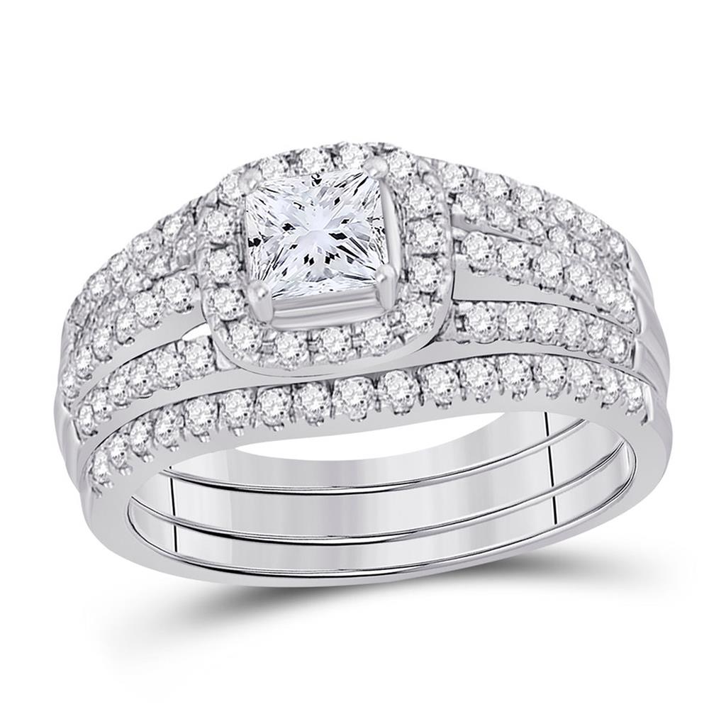 14k White Gold Princess Diamond Bridal Wedding Ring Set 1-1/4 Cttw