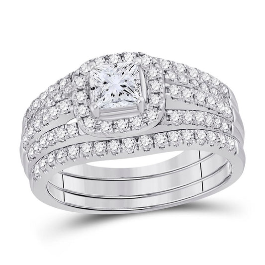 14k White Gold Princess Diamond Bridal Wedding Ring Set 1-1/4 Cttw