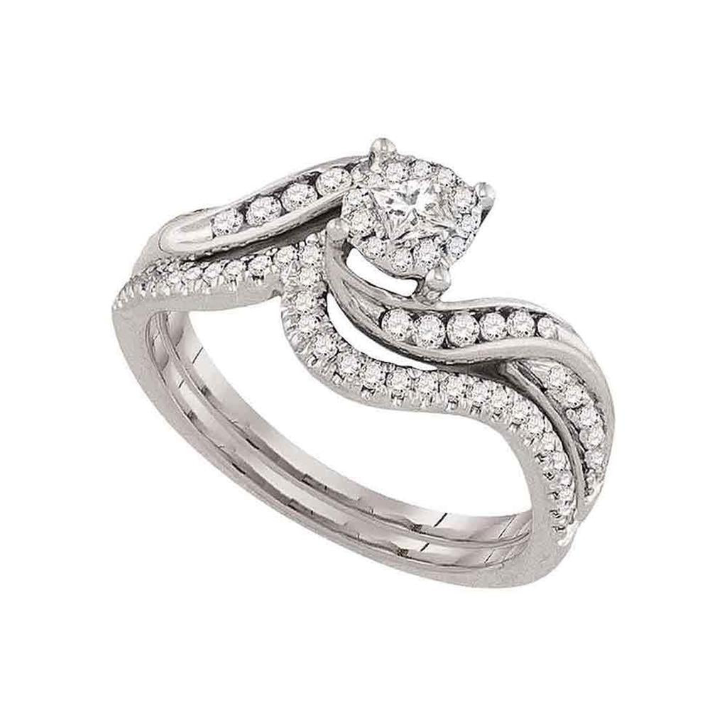 14k White Gold Princess Diamond Bridal Wedding Ring Set 1/2 Cttw