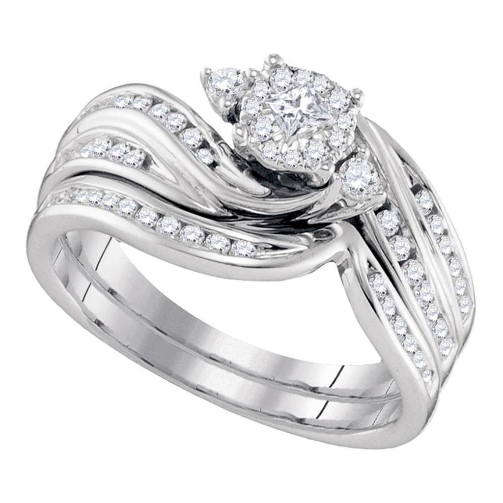 14k White Gold Princess Diamond Bridal Wedding Ring Set 1/2 Cttw