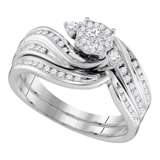 14k White Gold Princess Diamond Bridal Wedding Ring Set 1/2 Cttw