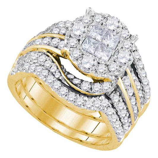 14k Yellow Gold Princess Diamond Bridal Wedding Ring Set 2-1/2 Cttw