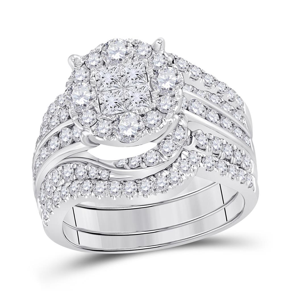 14k White Gold Princess Diamond Bridal Wedding Ring Set 2-1/2 Cttw