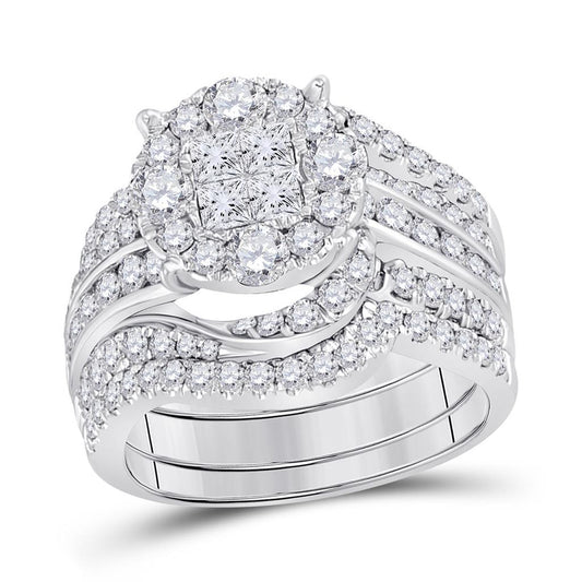 14k White Gold Princess Diamond Bridal Wedding Ring Set 2-1/2 Cttw