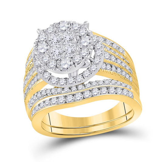 14k Yellow Gold Princess Diamond Bridal Wedding Ring Set 2-1/2 Cttw