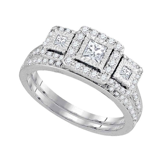 14k White Gold Princess Diamond Bridal Wedding Ring Set 3/4 Cttw