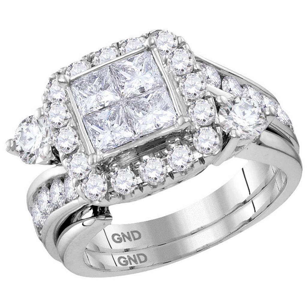 14k White Gold Princess Diamond Bridal Wedding Ring Set 2-1/2 Cttw
