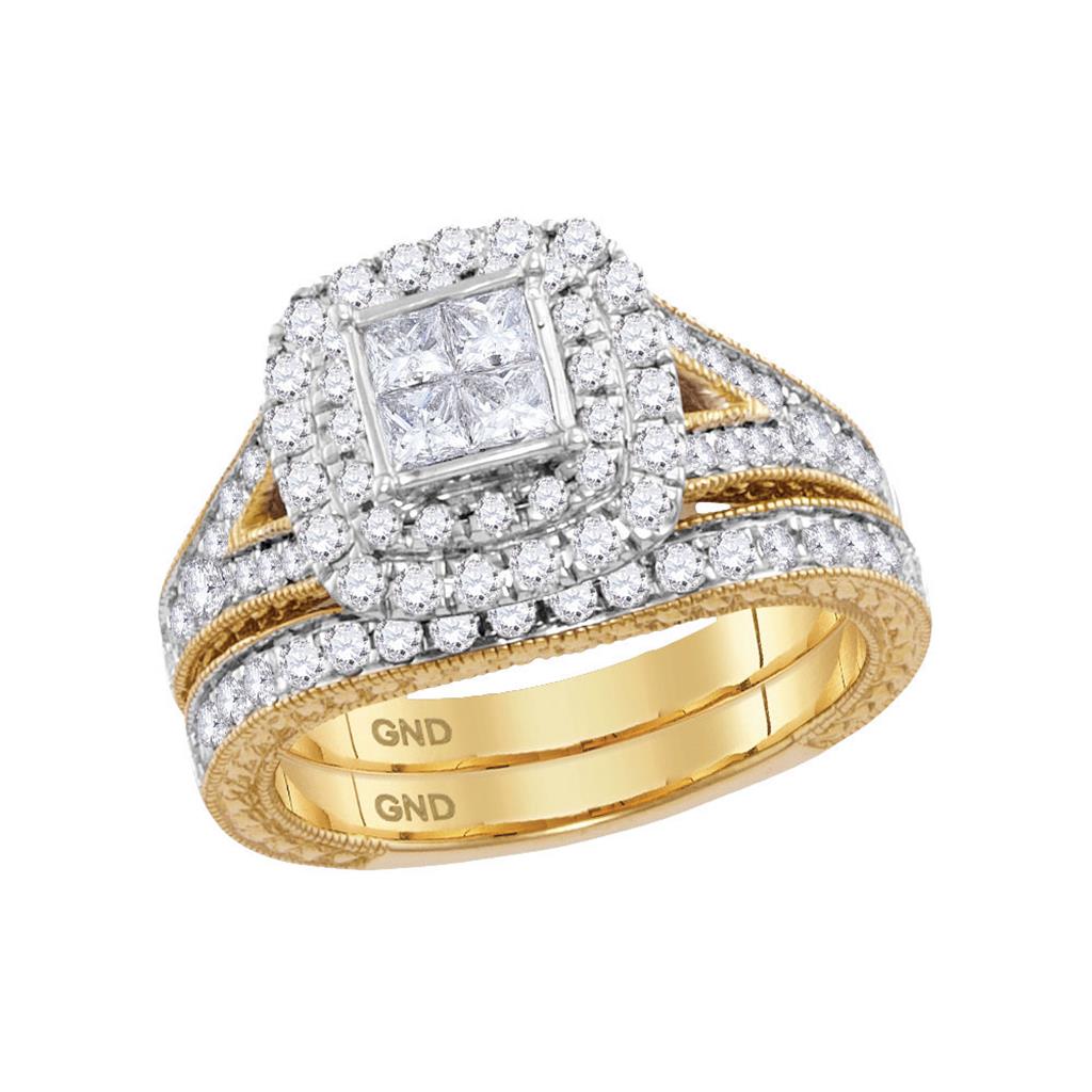 14k Yellow Gold Princess Diamond Bridal Wedding Ring Set 1-1/4 Cttw