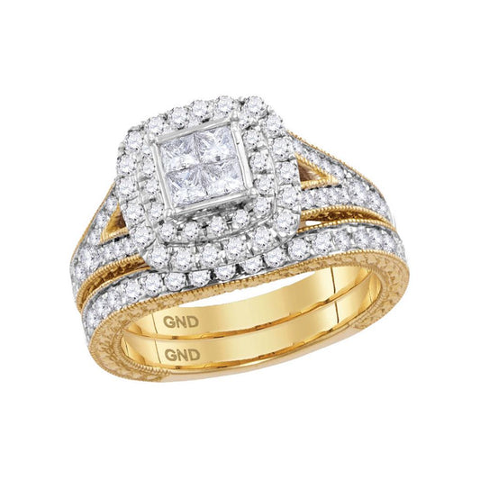 14k Yellow Gold Princess Diamond Bridal Wedding Ring Set 1-1/4 Cttw