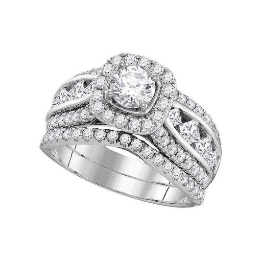 14k White Gold Round Diamond Halo Bridal Wedding Ring Set 2-1/4 Cttw (Certified)