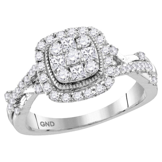 14k White Gold Round Diamond Cluster Bridal Engagement Ring 5/8 Cttw