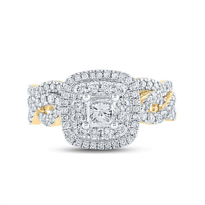 14k Yellow Gold Princess Diamond Bridal Wedding Ring Set 1-1/5 Cttw (Certified)