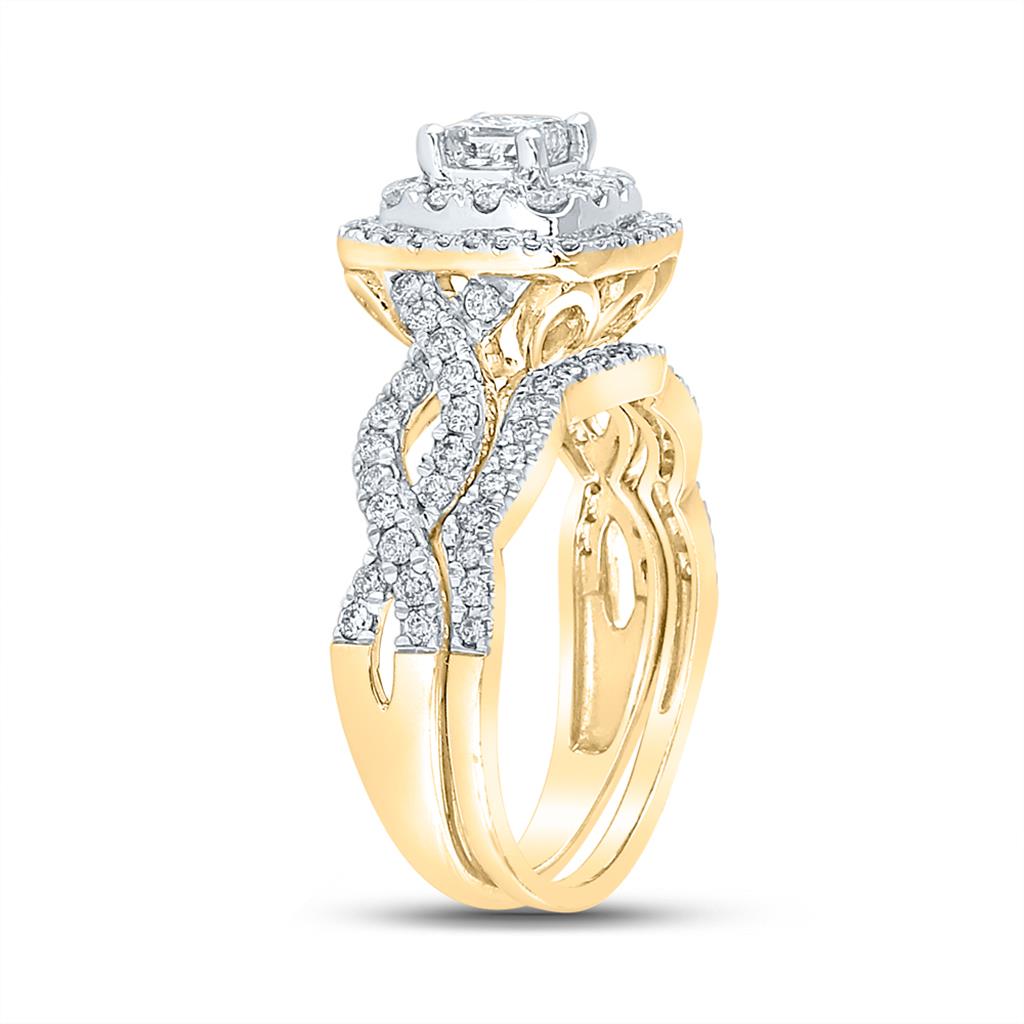 14k Yellow Gold Princess Diamond Bridal Wedding Ring Set 1-1/5 Cttw (Certified)
