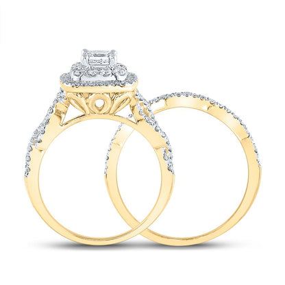 14k Yellow Gold Princess Diamond Bridal Wedding Ring Set 1-1/5 Cttw (Certified)
