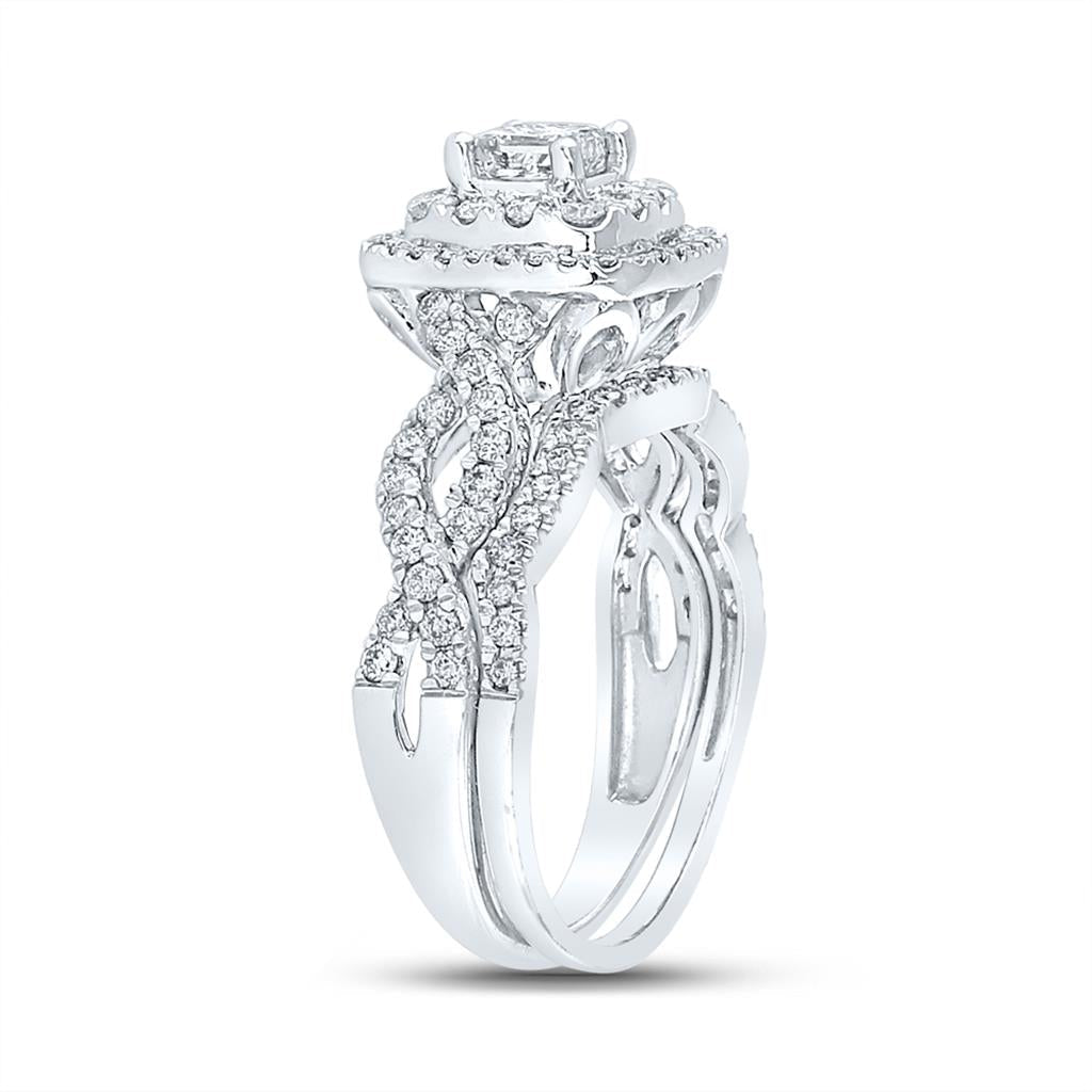 14k White Gold Princess Diamond Bridal Wedding Ring Set 1 Cttw (Certified)