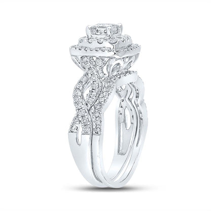 14k White Gold Princess Diamond Bridal Wedding Ring Set 1 Cttw (Certified)