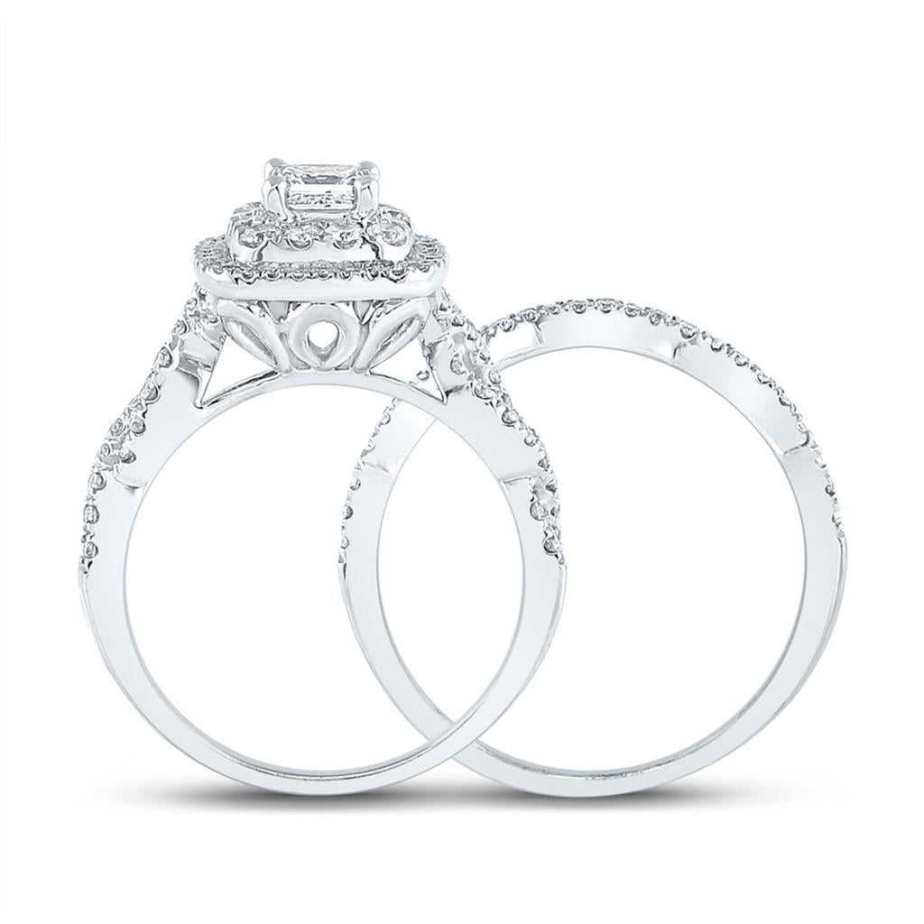 14k White Gold Princess Diamond Bridal Wedding Ring Set 1 Cttw (Certified)