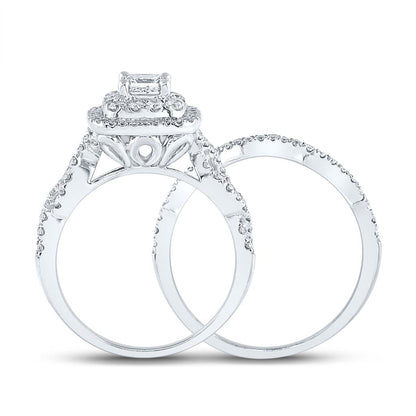 14k White Gold Princess Diamond Bridal Wedding Ring Set 1 Cttw (Certified)