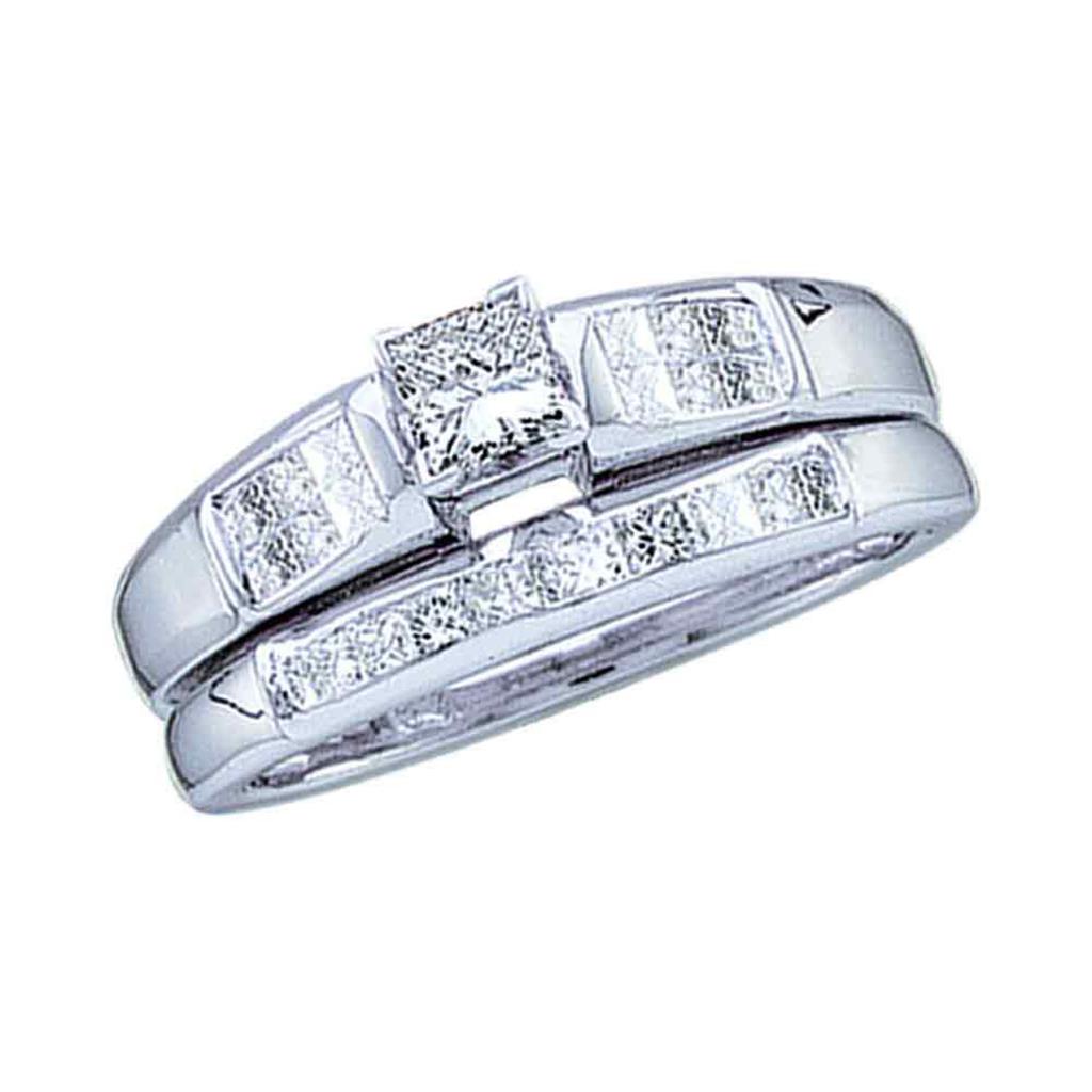14k White Gold Princess Diamond Bridal Wedding Ring Set 1/2 Cttw