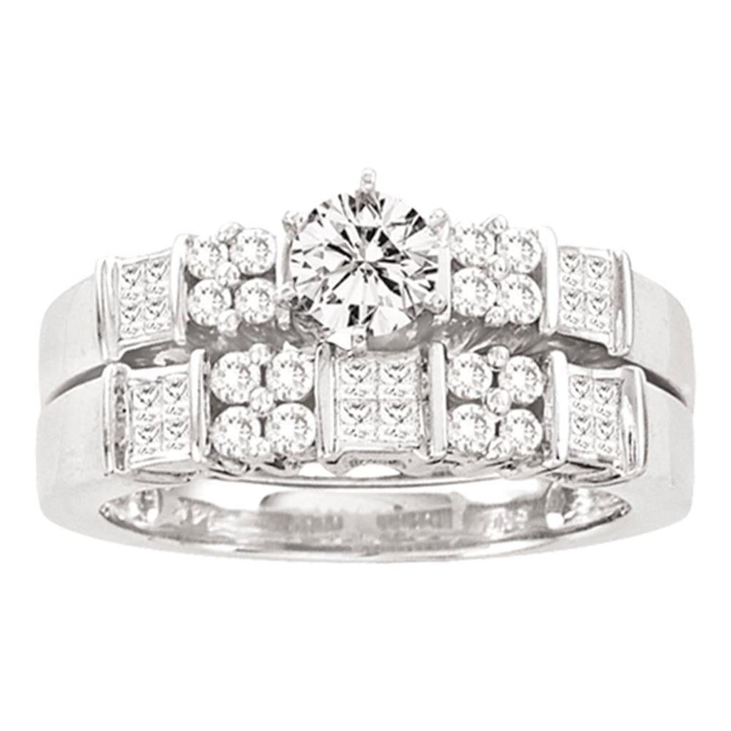 14k White Gold Round Diamond Bridal Wedding Ring Set 1 Cttw
