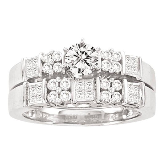 14k White Gold Round Diamond Bridal Wedding Ring Set 1 Cttw
