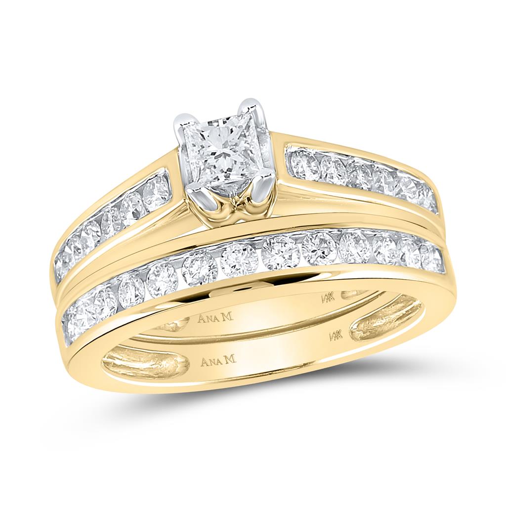 14k Yellow Gold Princess Diamond Bridal Wedding Ring Set 1 Cttw (Certified)
