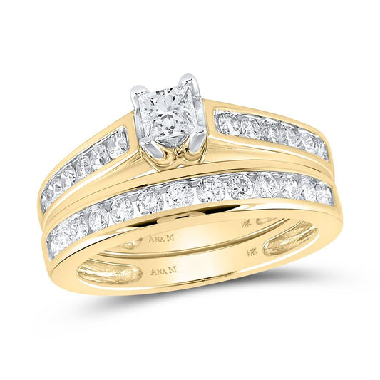 14k Yellow Gold Princess Diamond Bridal Wedding Ring Set 1 Cttw (Certified)