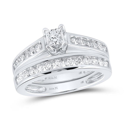 14k White Gold Princess Diamond Bridal Wedding Ring Set 1 Cttw (Certified)