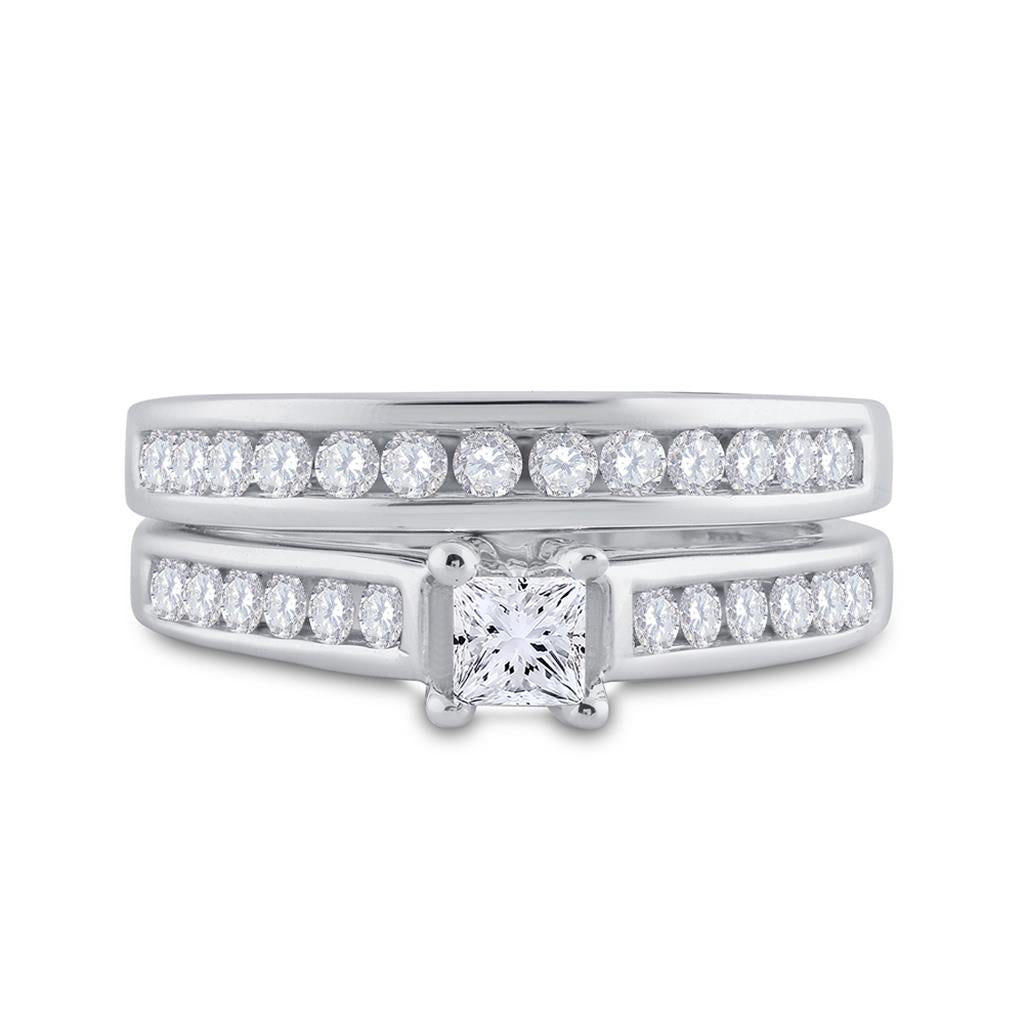14k White Gold Princess Diamond Bridal Wedding Ring Set 1 Cttw (Certified)