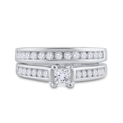 14k White Gold Princess Diamond Bridal Wedding Ring Set 1 Cttw (Certified) Size 8