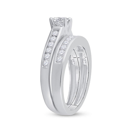 14k White Gold Princess Diamond Bridal Wedding Ring Set 1 Cttw (Certified)