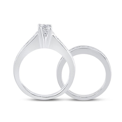 14k White Gold Princess Diamond Bridal Wedding Ring Set 1 Cttw (Certified) Size 8