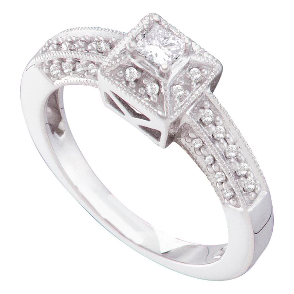 14k White Gold Princess Diamond Solitaire Bridal Engagement Ring 1/3 Cttw