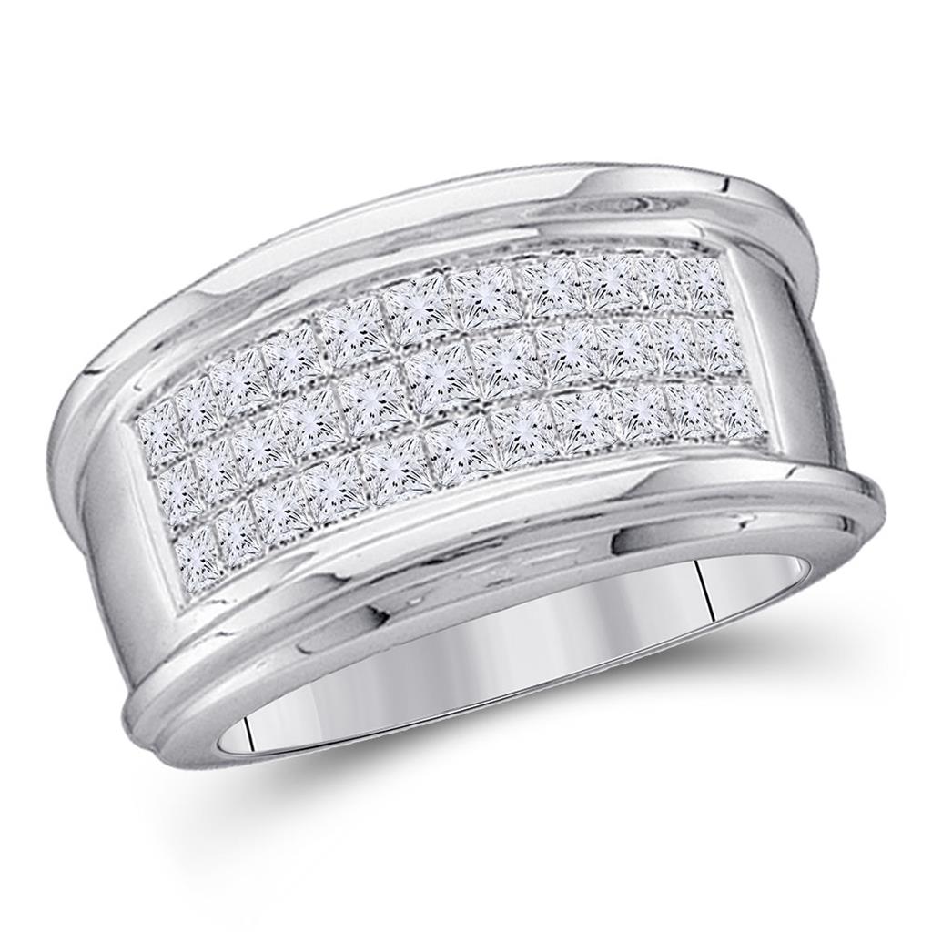 14k White Gold Princess Diamond Comfort Wedding Band 1/2 Cttw