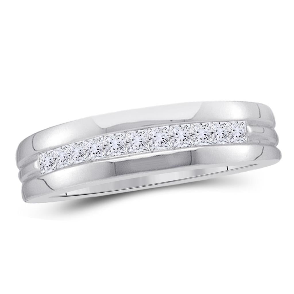 14k White Gold Princess Diamond Single Row Wedding Band 1/2 Cttw